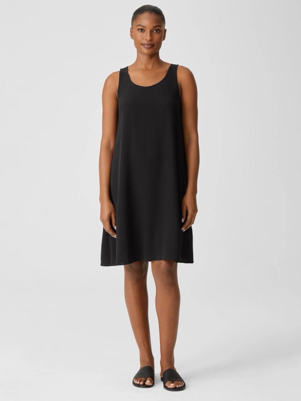 Eileen Fisher Black Sleeveless A-Line Slip Dress